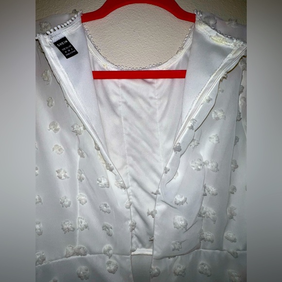 SHEIN Swiss Dot Lace Trim-Shirred Cuff Dress. - Picture 7 of 12